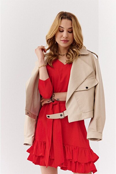 fasardi Fırfır Etek ve Kemer Detaylı Fasardi Kesimli Elbise