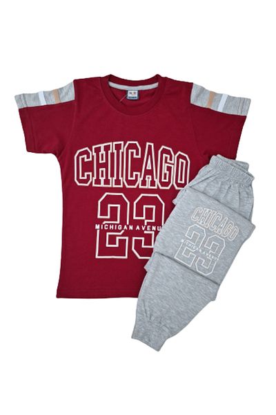 Tarık Set de pijamale cu mânecă scurtă pentru băiat, din bumbac, roșu, gri Chicago