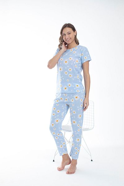 Burki Set de pijamale cu mânecă scurtă pentru femei cu model Blue Daisy