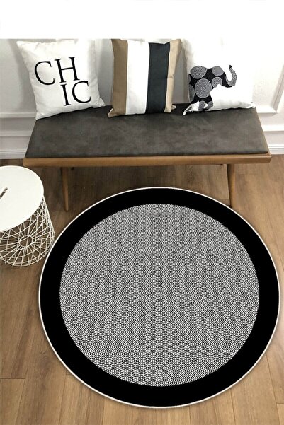 MUA HOME DECOR Yuvarlak Balıksırtı Desen Dijital Baskı Yıkanabilir Kaymaz Tab...