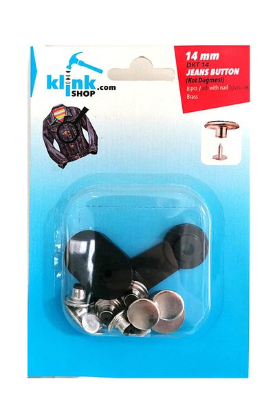 Klinkshop 14 Mm Jeans Button Hammer Application Apparatus and Nickel Color 8 Pieces Button Kit - Stainless Brass
