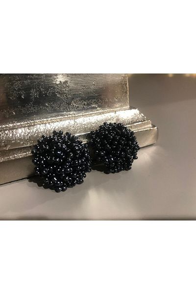 ArsenDesign Anthracite Sand Bead Large Ball Earrings
