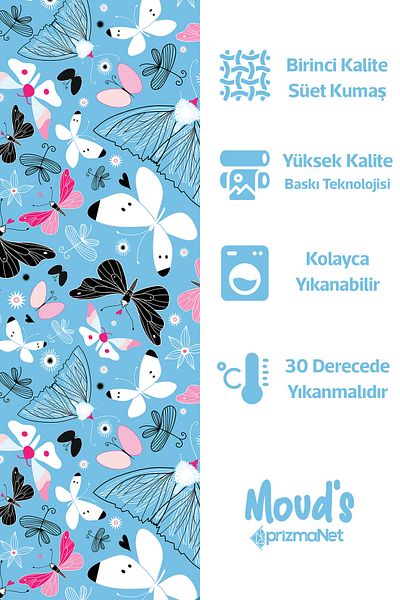 Moud's Синя кръгла велурена покривка за маса с шарка на пеперуда Carefree