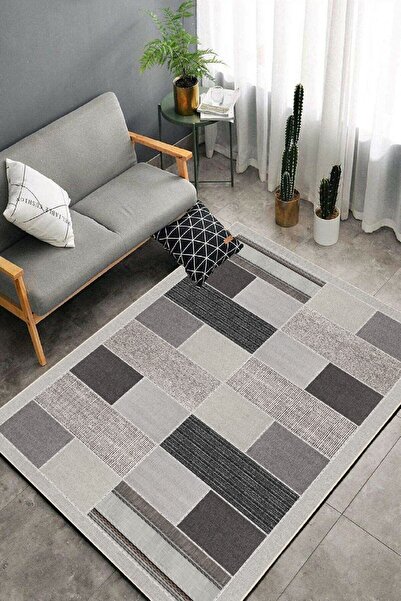MUA HOME DECOR Jüt Desen Dijital Baskı Yıkanabilir Kaymaz Taban Ince Salon Mu...
