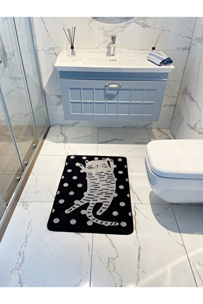 Brillant Cat Kedi Desenli Puantiyeli Banyo Paspası Tekli (ebat 60x100)