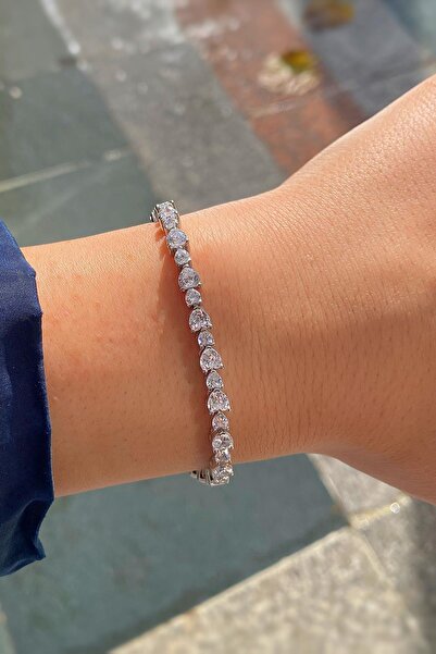 Erer Gümüş Gümüş kalpli su yolu taşlı bileklik dy212e37