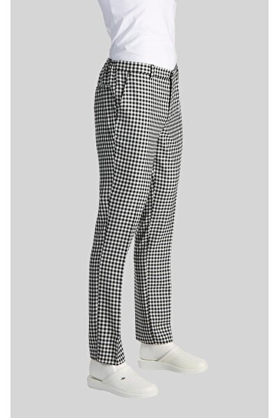 MyChef بنطلون طباخ مرن باللونين الأبيض والأسود منقوش للجنسين