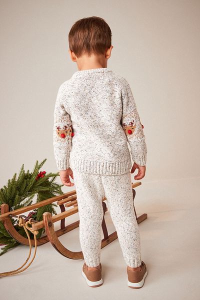 Next Baby Gray Cotton Colored Knitted Sweater and Deer Set
