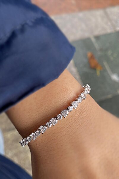 Erer Gümüş Gümüş kalpli su yolu taşlı bileklik dy212e37