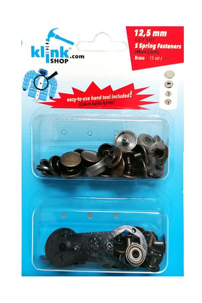 Klinkshop 12.5 Mm Snap Hammer Application Apparatus and 15 Pieces Antique Yellow Snap Kit - Stainless Brass