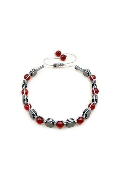 Deniz Doğal Taş Artanyon Model Red Agate Hematite Bracelet