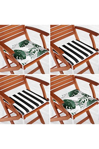 Nish & Royal Set de 4 perne de scaun cu fermoar cu motiv cu frunze tropicale ...