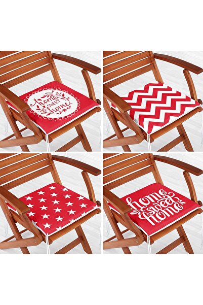 Nish & Royal Set de 4 perne pentru scaune cu fermoar tematice Red Home Sweet