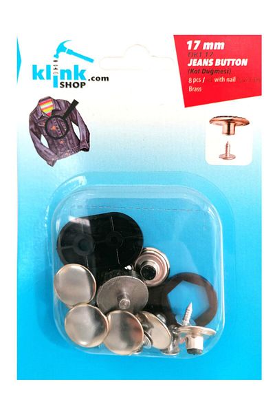 Klinkshop 17 Mm Jeans Button Hammer Application Apparatus and Nickel Color 8 Pieces Button Kit - Stainless Brass