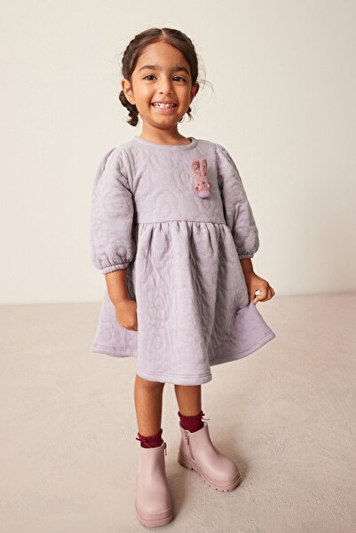 Next Baby Cotton Lilac Quilted Rabbit Detailed Dress