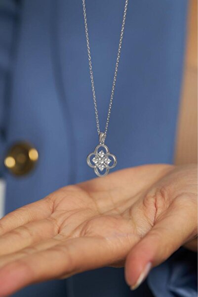 Roza Silver Zirkon Taşlı Rodyum One Cleef Gümüş Kolye