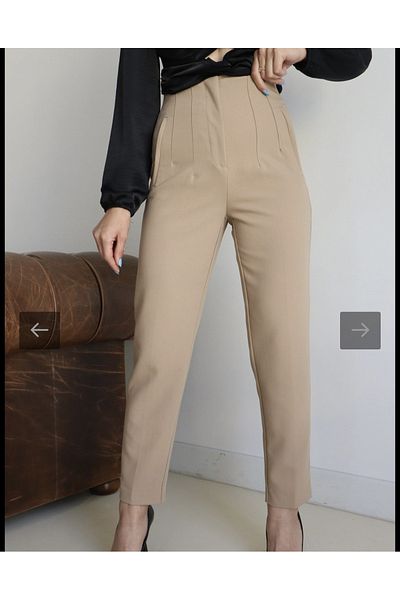 KAROL Camel Fabric Trousers with Pens on the Front