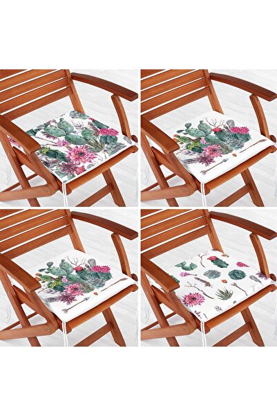Nish & Royal Set de 4 perne de scaun cu fermoar cu model cactus