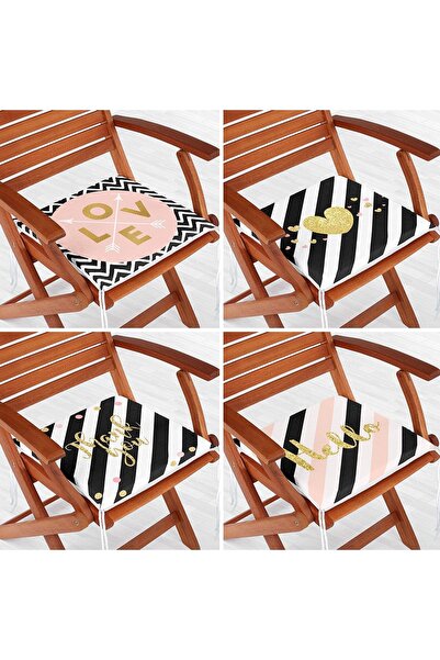 Nish & Royal Set de 4 perne de scaun moderne cu fermoar, cu detalii aurii pe ...