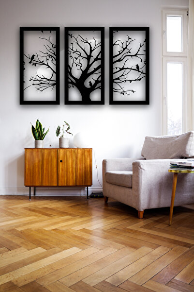 VELUX HOME Ağaç Ve Dallarında Kuş Panel Metal Duvar Tablosu Ev Dekorasyon Sal...