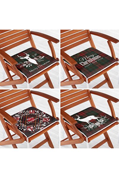 Nish & Royal Set de 4 perne pentru scaune cu fermoar cu model de Crăciun pent...