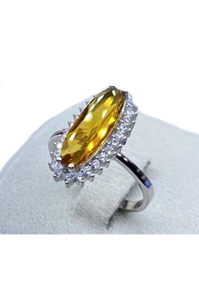 ERU JEWELLERY Mekik Taşlı Pırlanta Kesim Zirkon Anturajlı Gümüş Kadın Yüzük -...