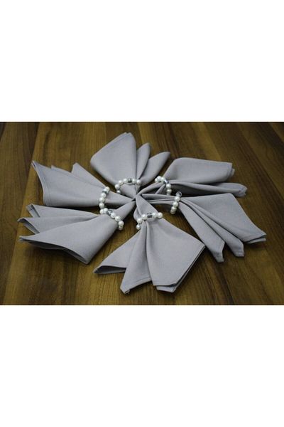 paris in paris 6 Pieces Gray Fabric Serving Napkin with Pearl Rings 1st Quality Duck Linen Fabric (DERTLESS FABRIC)