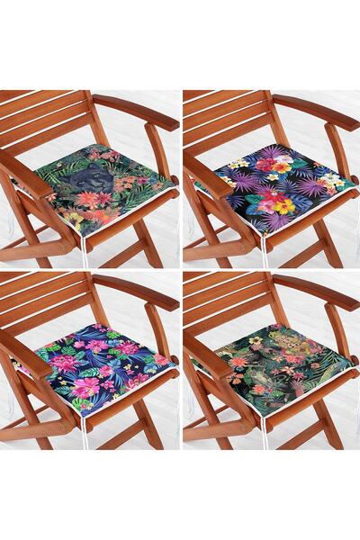 Nish & Royal Set de 4 perne pentru scaune cu fermoar, cu motive etnice, frunz...