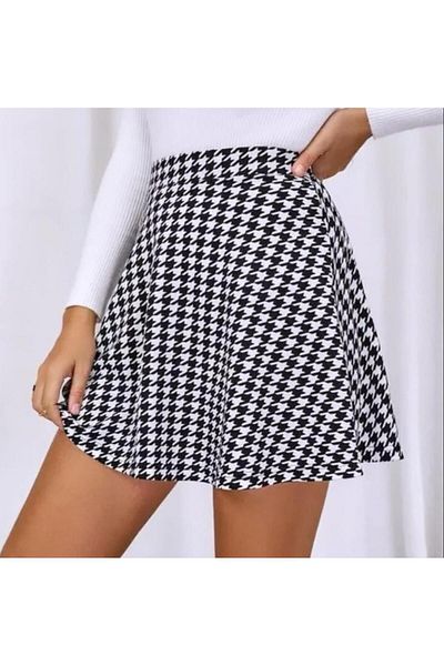 Esinty Fusta evazată mini din țesătură cu model Houndstooth pentru femei