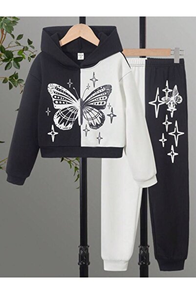 MANCY طقم سويت شيرت قطني مطبوع عليه فراشة للأطفال