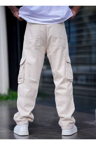 Tarz Cool Ανδρικό Cargo Pocket Baggy Παντελόνι Κρεμ Χρώμα