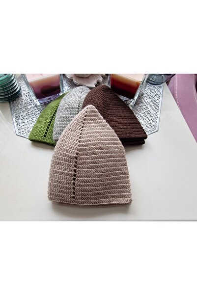 morlalem m Light Brown Wool Skullcap, Handmade Hand Knitted, One Hundred Percent Wool Prayer Skullcap, 03wool Light Brown