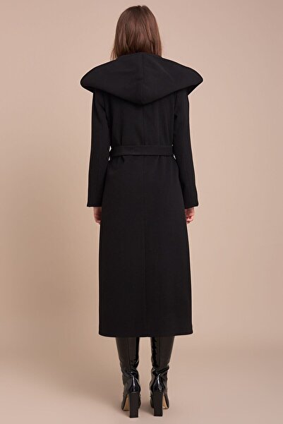 Pitti Women's Black Hooded Long Coat 70481