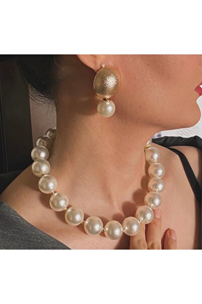 Jovela Büyük inci gold boncuk choker tasma kolye