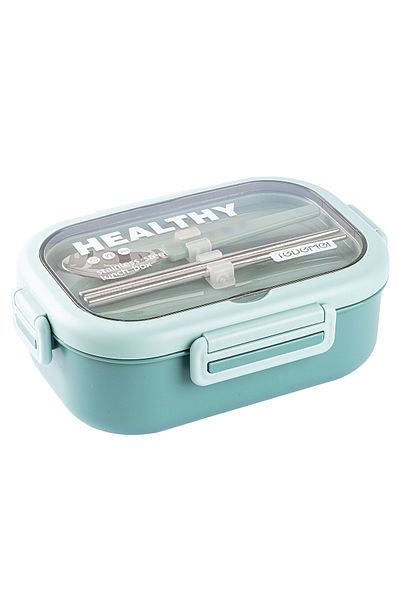 Tantitoni 024-01-TEDEMEI GREEN STAINLESS STEEL RECTANGULAR CHOPSTICK AND FOOD CARRIAGE BOWL WITH SPOON 850ML