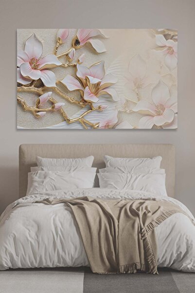 PrintiesPlus 3D Flowers Dekoratif Kanvas Duvar Tablo