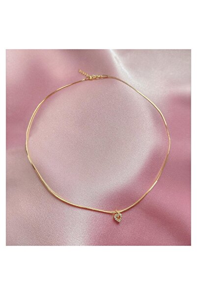 h&b design jewel 925 Ayar Gümüş Gold Mini Kalp Choker