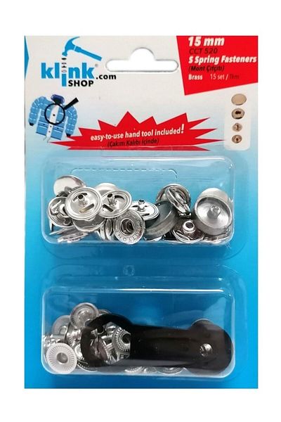Klinkshop 15 Mm Snap Hammer Application Apparatus and Nickel Color 15 Pieces Snap Kit - Stainless Brass Snap