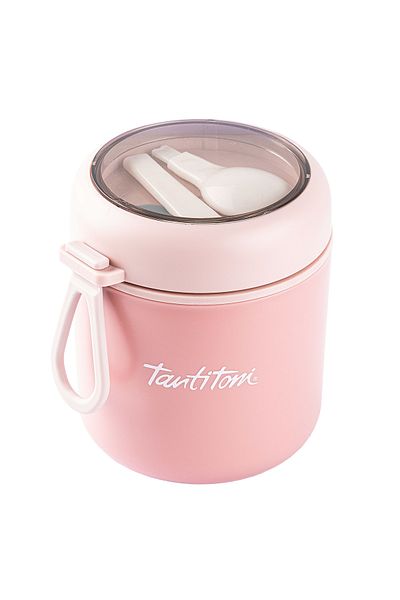Tantitoni 048-01-TANTITONY PINK STAINLESS STEEL ROUND SPOONED FOOD CARRY BOTTLE 530ML