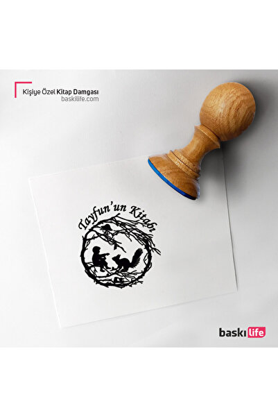 Baskı Life Çocuk Sincap Kişiye Özel Kitap Damgası Kitap Mührü Kaşe Kitap Mühü...