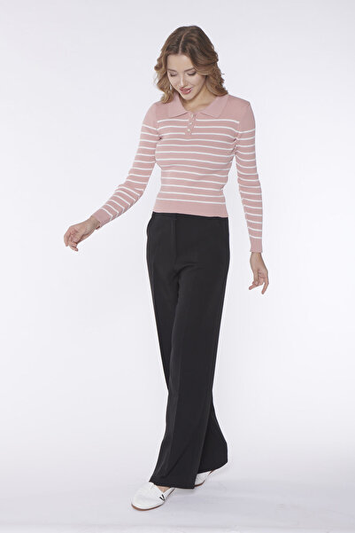 SOLİLDE Ροζ πλεκτό με ριγέ λαιμόκοψη πόλο