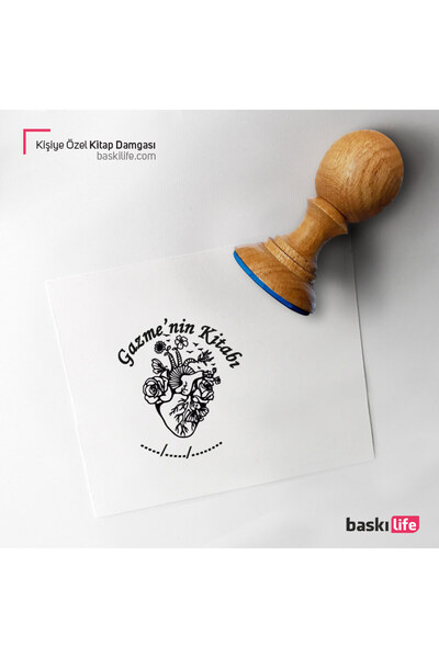 Baskı Life Kalp Anatomi Kişiye Özel Kitap Damgası Kitap Mührü Kaşe Kitap Mühü...
