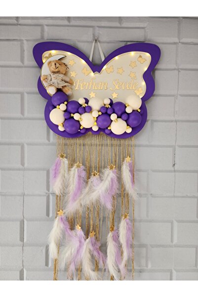 HD Different Kapı Süsü Ledli Bubble Ayıcıklı Ahşap Kelebek Pano