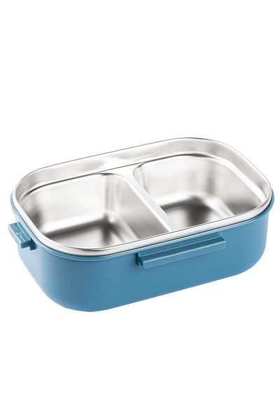 Tantitoni 024-01-TEDEMEI BLUE STAINLESS STEEL RECTANGULAR CHOPSTICK AND FOOD CARRIAGE BOWL WITH SPOON 850ML