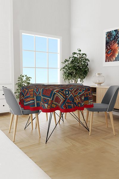Moud's Anatolia 6 Patterned Round Suede Carefree Tablecloth