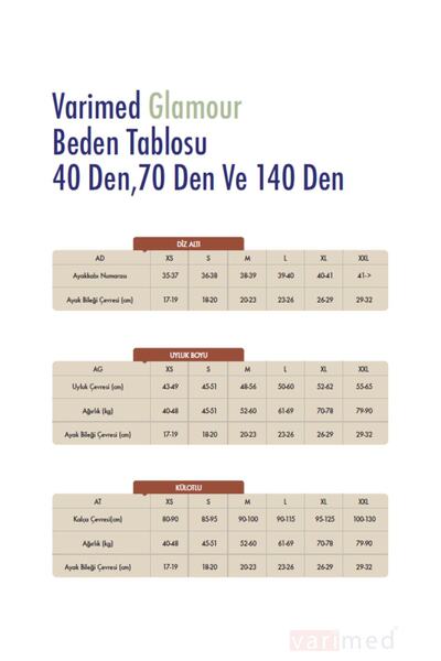 Varimed 2011 Glamour 40 Den Diz Altı Kapalı Burun Destek Çorabı