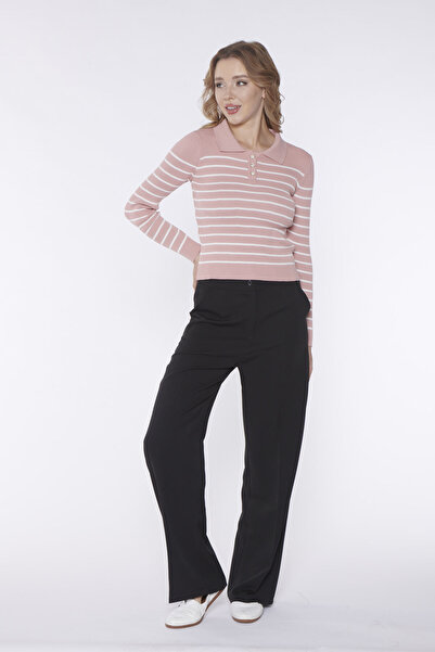 SOLİLDE Ροζ πλεκτό με ριγέ λαιμόκοψη πόλο