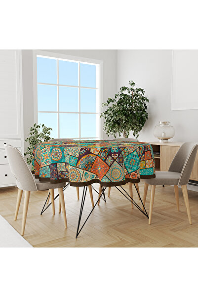 Moud's Ottoman Patterned Round Suede Carefree Tablecloth