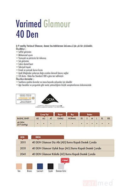 Varimed 2011 Glamour 40 Den Diz Altı Kapalı Burun Destek Çorabı