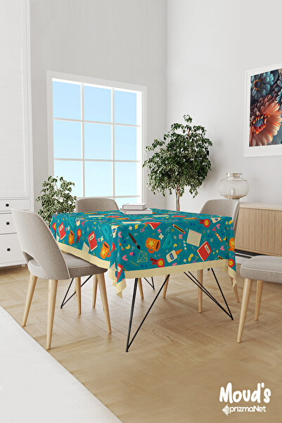Moud's Turquoise School Patterned Suede Carefree Tablecloth